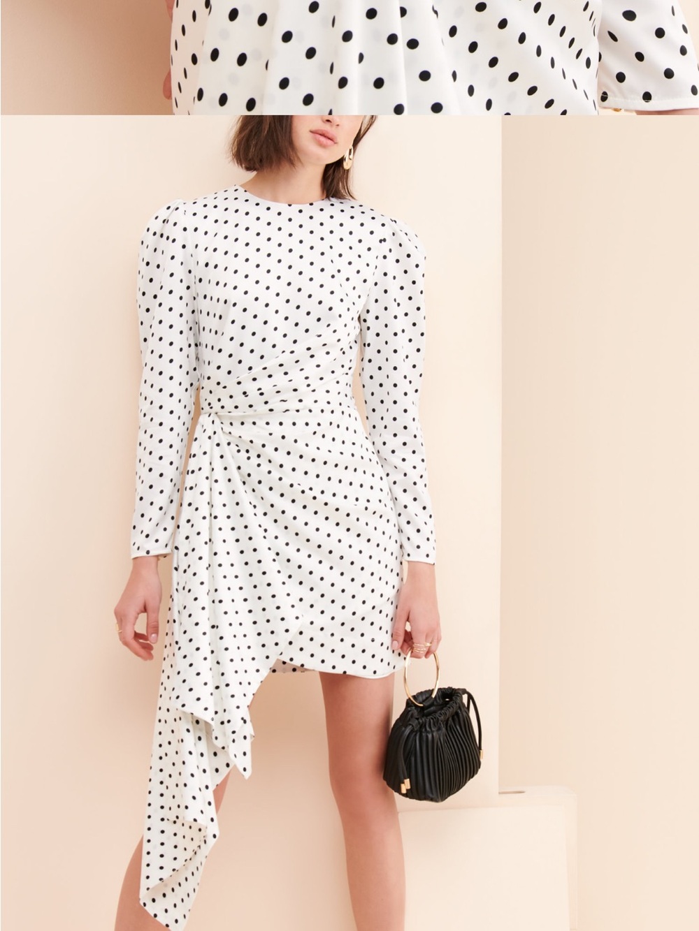 KEEPSAKE fool in love White and Black Polka Dot Asymmetrical Long-Sleeve Dress